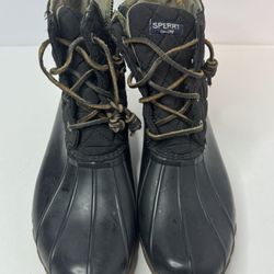 Sperry Saltwater Black Quilted Lace Up Boots Size 7.5 