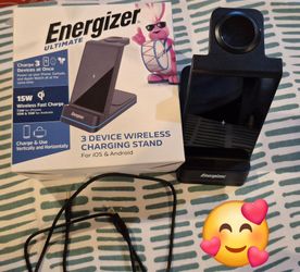 Energizer 3-in-1 15W Qi Wireless Fast 15W Charger Charging Station Stand w RGB Light iPhone AirPods Watch Apple Google Samsung Android Pixel