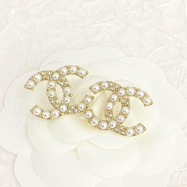 Pearl diamond double c earrings