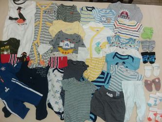 Baby boy clothing & socks, 0-3 mths. (30 pieces all together)