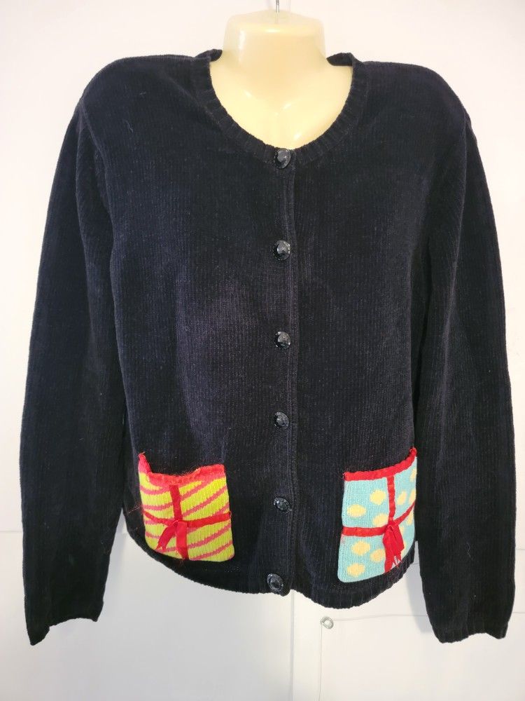 Christmas Cardigan sweater Women's Large Front Pockets