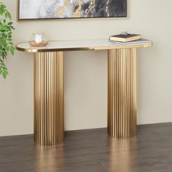 New New New!!! Gold Metal Console Table With Marle Tabletop and Ribbed Legs!!!