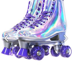 JAJA HOHO Holographic Purple Lined Unisex Roller Skates - Size: US 7 (W 8 & M 7)