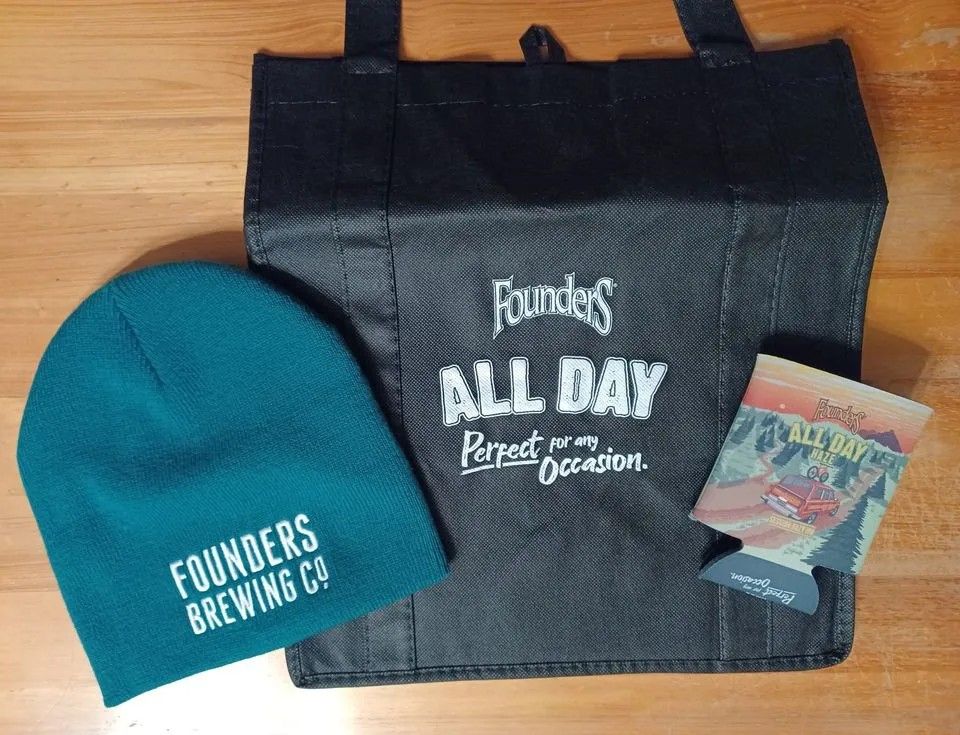 Founders IPA Beer beanie, tote bag and, can koozie
