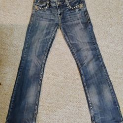 L.a. Idol Blue Jeans Size 9 . Good Condition . Blinged Out Pockets With  Flaps On Back . Light Blue . $25.00
