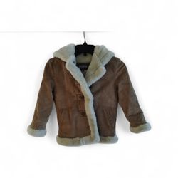 Wilsons Leather Unisex Kids Brown Long Sleeve Hooded Button Front Jacket Size S
