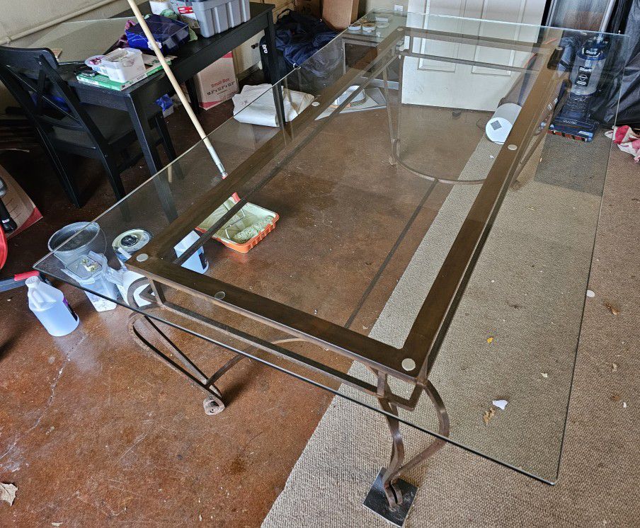 7 Ft X 4 Ft Glass Table With Metal Base No Chairs