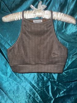 Taupe/Grey Brownish Suede textured Crop Top