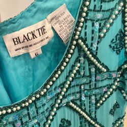 Custom VTG 90s Teal Couture Cocktail Dress Size 6 He-Ro for Black Tie 