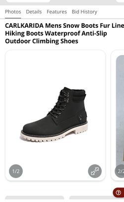 $20-Black CARLKARIDA men's snow boots with a fur or flannel lining and anti-slip rubber soles. 