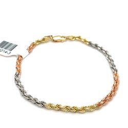 14KT Tri Color 7” Rope Bracelet 5.85g 3mm 191014/3