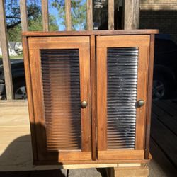 Wooden Storage Cabinet w/ Slatted Doors – Rustic Style – Great Condition