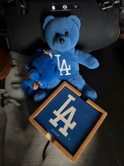 LA Dodgers Plush Bear and Framed Logo Tile Set( 4 coasters)