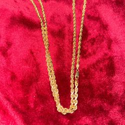 14K Yellow Solid Gold Diamond Cut Rope Chain