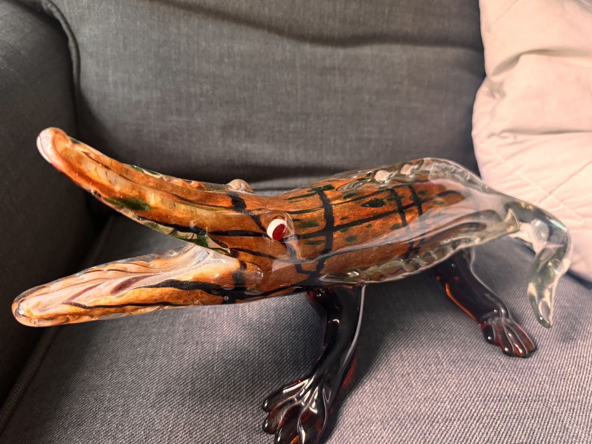 Murano Art Crystal Glass Alligator Crocodile Figurine Italy