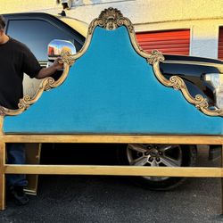 STUNNING Peacock Teal & Gold Ornate Headboard - Vintage French Glam 🦚