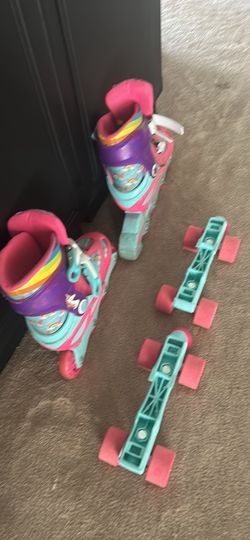 Girls Rollerblades Size 3-6 With Roller Skate Adaptation