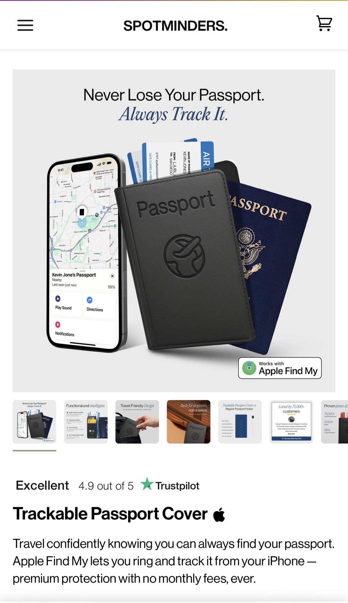Spotminders Trackable Passport Cover