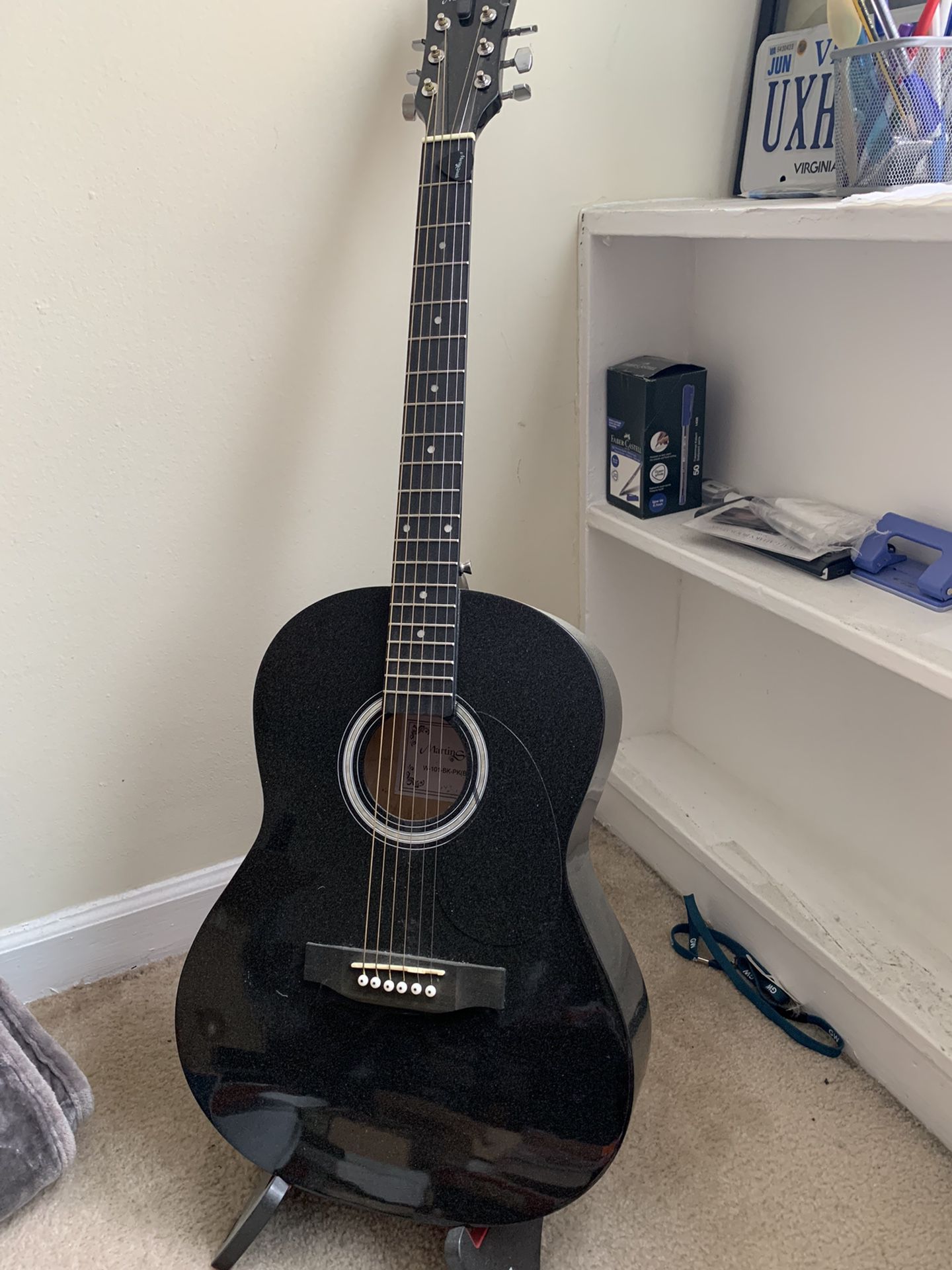 Martin Smith, 38” Beginner Acoustic Guitar w/ capo and floor stand