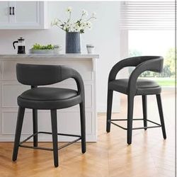 Modway EEI-6564-BLK-BLK Pinnacle Vegan Leather Counter Stool Set of Two, Black