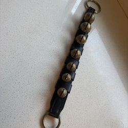 Antique Brass Sleigh Bells On Leather Strap 