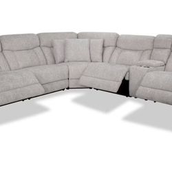 Everest Light Grey 136" Power Reclining 6 Piece Sectional with Power Headrest
