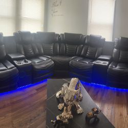 Black leather Led Sectional