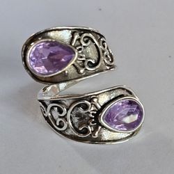 1 SIZE SILVER SCROLL PINK TOPAZ TRENDY FASHION WRAP RING
