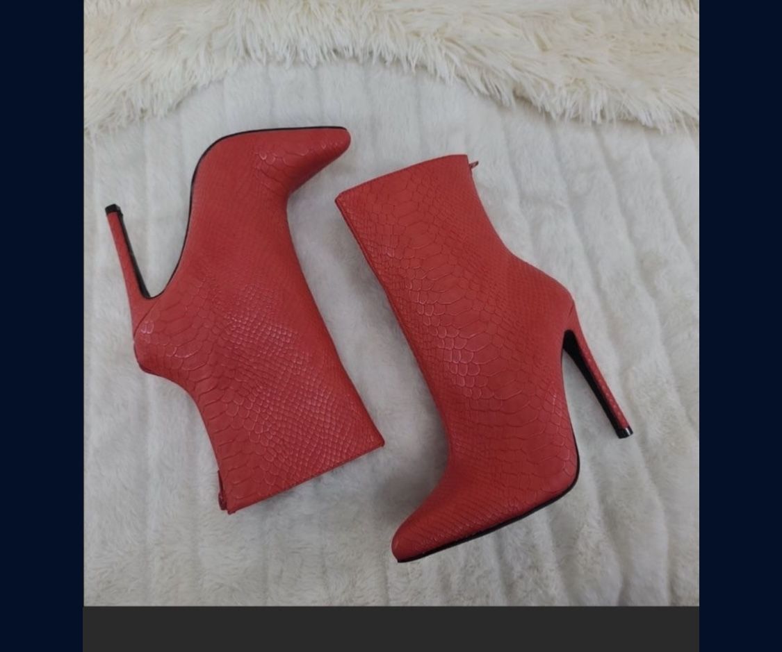 Red Croc Print Ankle Booties High Heel