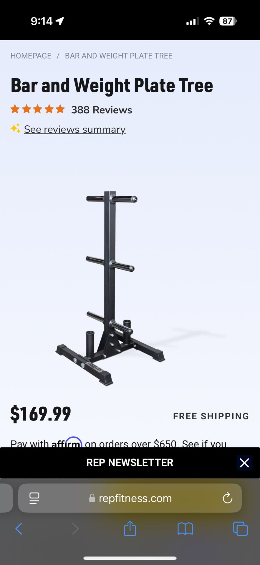 REP Fitness Bar and Weight tree