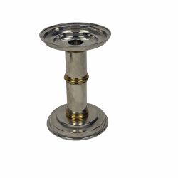 Silver-Tone Pillar Candle Holder with Brass Accents 6"