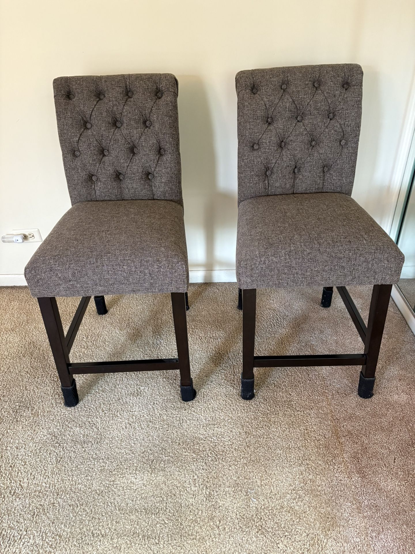 Two Fabric Button Tufted Bar Stools