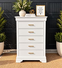 Ashley Furniture White 5-Drawer Chest with Gold Handles