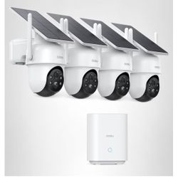 aosu Security Cameras Outdoor Wireless, 4 Cam-Kit, No Subscription, Solar-Powered, Home Security Cameras System with 360° Pan & Tilt, Auto Tracking, 2