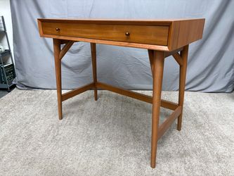 Natural Wood Finish MCM Style Single Drawer Writing Desk