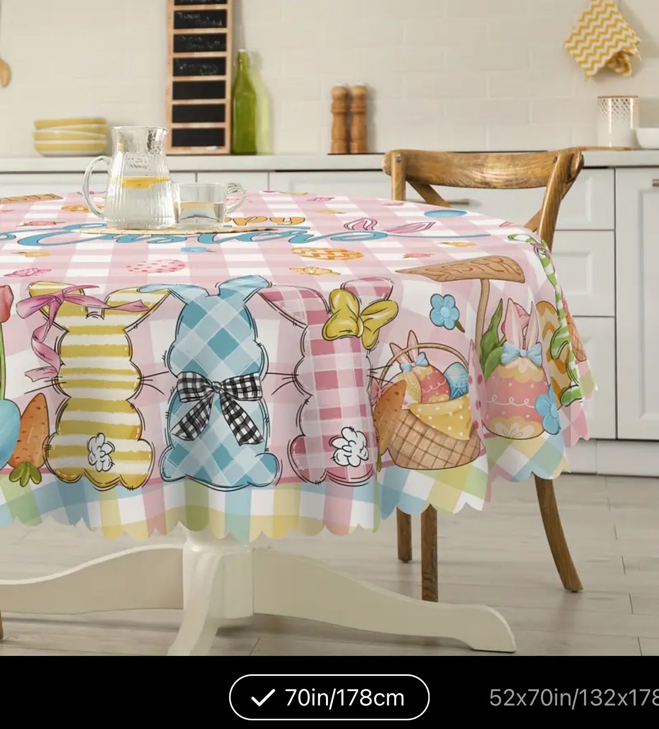 Easter Bunny and Eggs Polyester Tablecloth - Rectangular Machine Washable Table Cover with Floral and Plaid Print for Home, Kitchen, Living Room, Outd