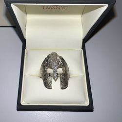 Silver Diamond Ring Spartan Mask  TraxNyc