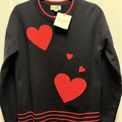 Valentines Day Marled Black And Red Heart Sweater