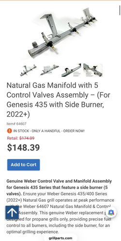 Weber Natural Gas Manifold & Control Valve Assembly400 Series