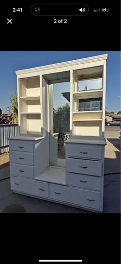 White Dresser with Mirror and Shelves