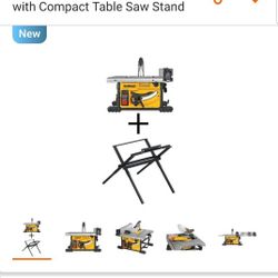 DEWALT 15 Amp Corded 8-1/4 in. Compact Jobsite Tablesaw with Compact Table Saw Stand.