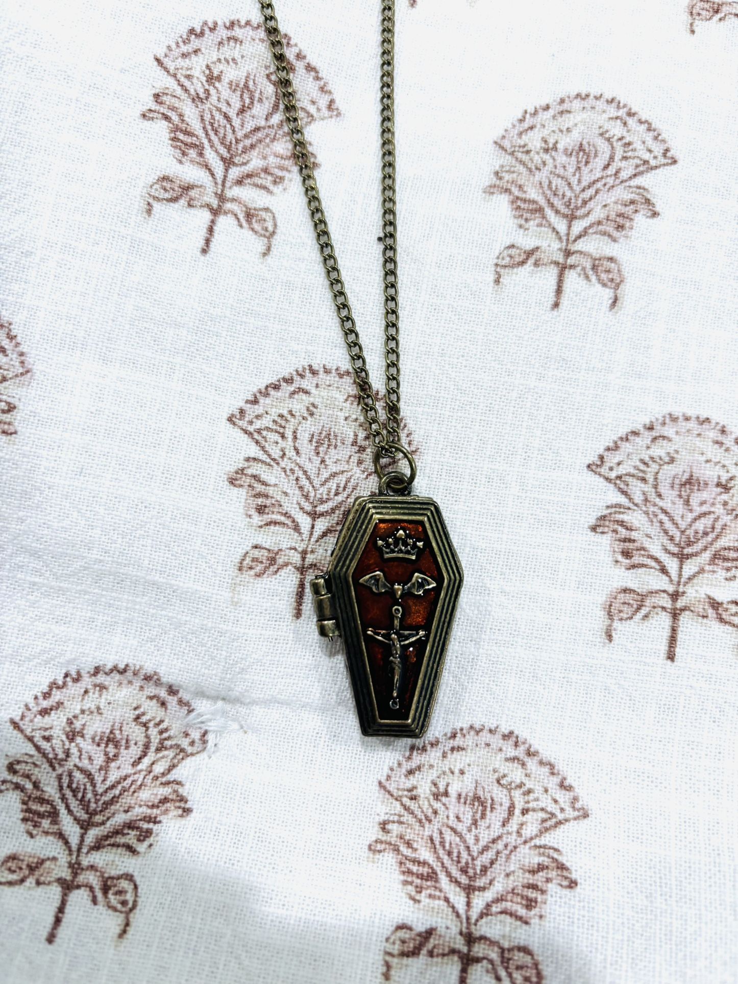 Coffin Locket Necklace With Long Chain
