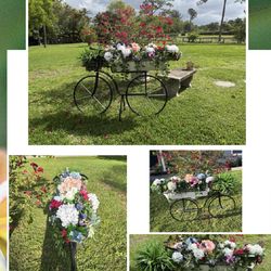 Decorative Bicycle Planter w/ Floral Arrangement – Garden Accent Piece