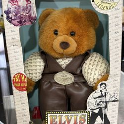 1994 Elvis Presley Singing Teddy Bear with original paper swing tag, and box