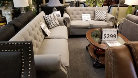 Brand new grey linen sofa + loveseat 2PCs set