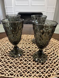 Set of four vintage La Rochere France Smokey gray wine glasses