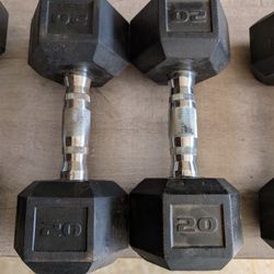 Pair 20# Rubber Hex Dumbbells 