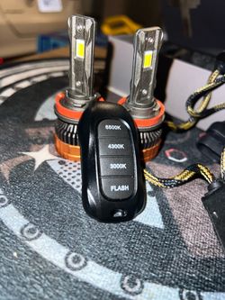 Tricolor LED headlight bulbs control with the remote