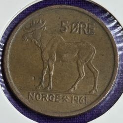 1961 Norway 5 Ore Coin