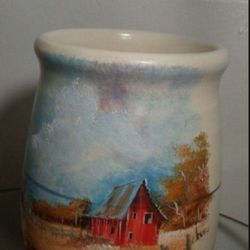 HAND PAINTED POTTERY ART - VASE 9"×6"